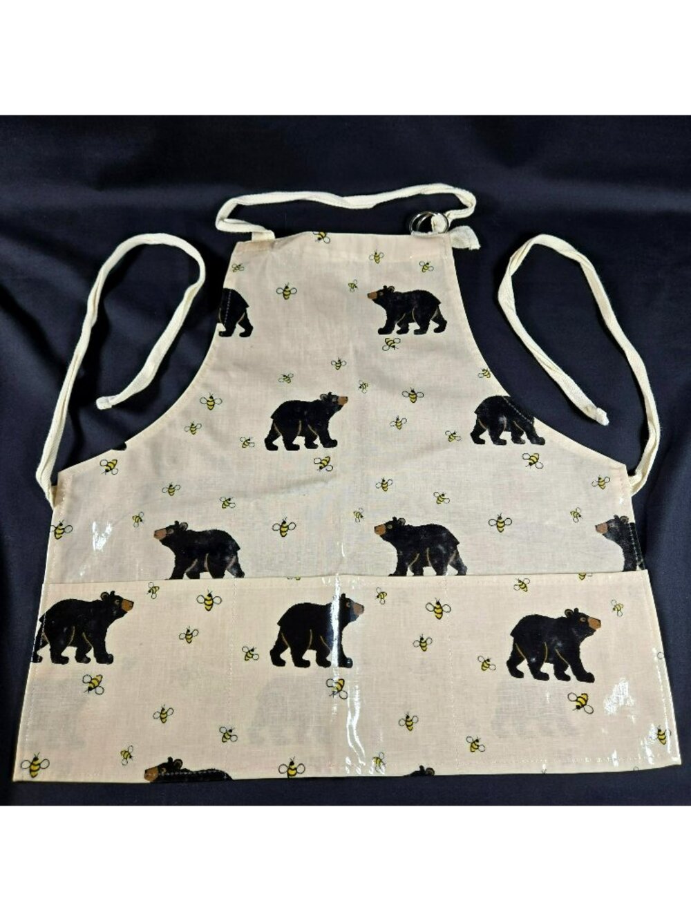 Now Designs Bear & Bee Print YOUTH Apron Cotton w PVC Coating Adjustable Pockets